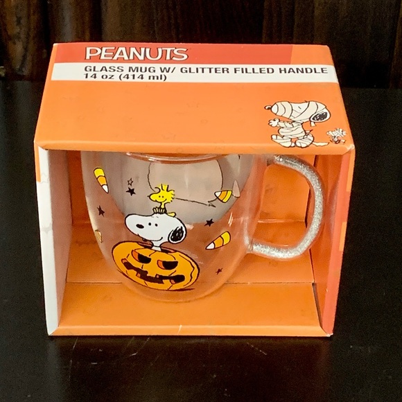 Peanuts 14oz Glass Halloween Mug - Snoopy Woodstock Jack O’ Lantern Candy Corn - Picture 5 of 9